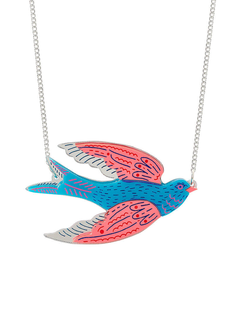 Blue Bird Swallow Necklace The Printed Peanut