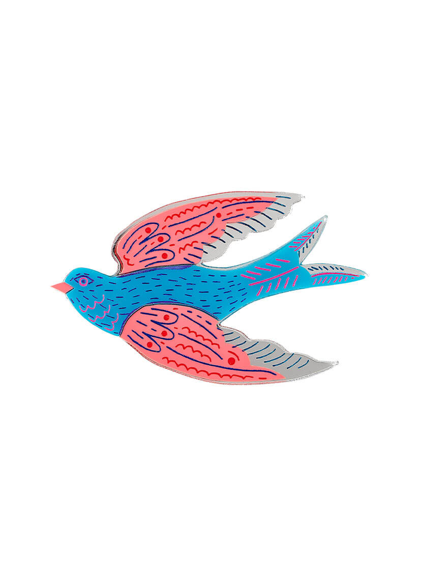 Blue and Pink Bird Brooch The Printed Peanut