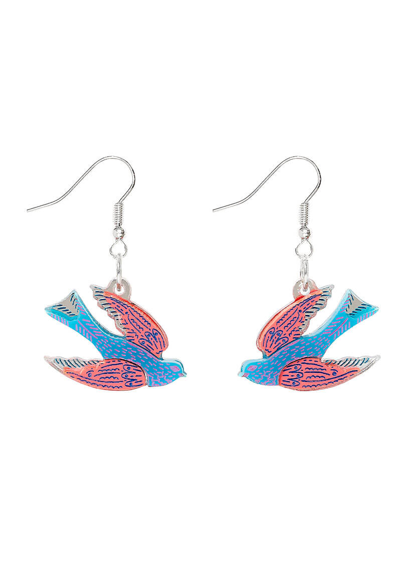 Blue Bird Swallow Earrings The Printed Peanut