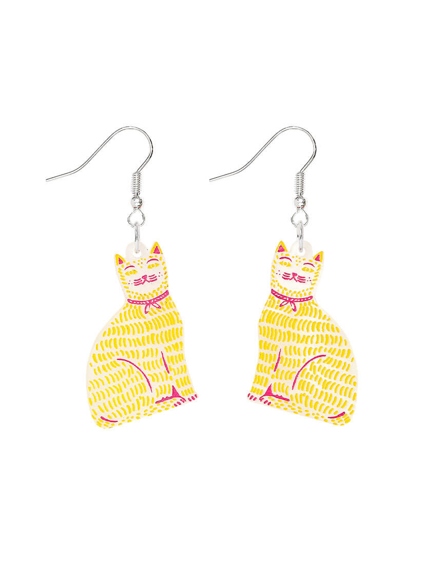 Cat Wearing A Ribbon Earrings The Printed Peanut