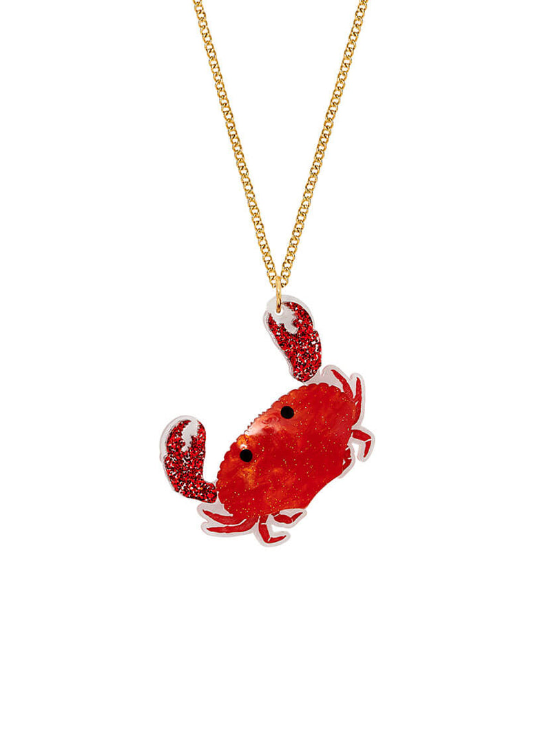 Crab Pendant Necklace - Red Glitter Acrylic