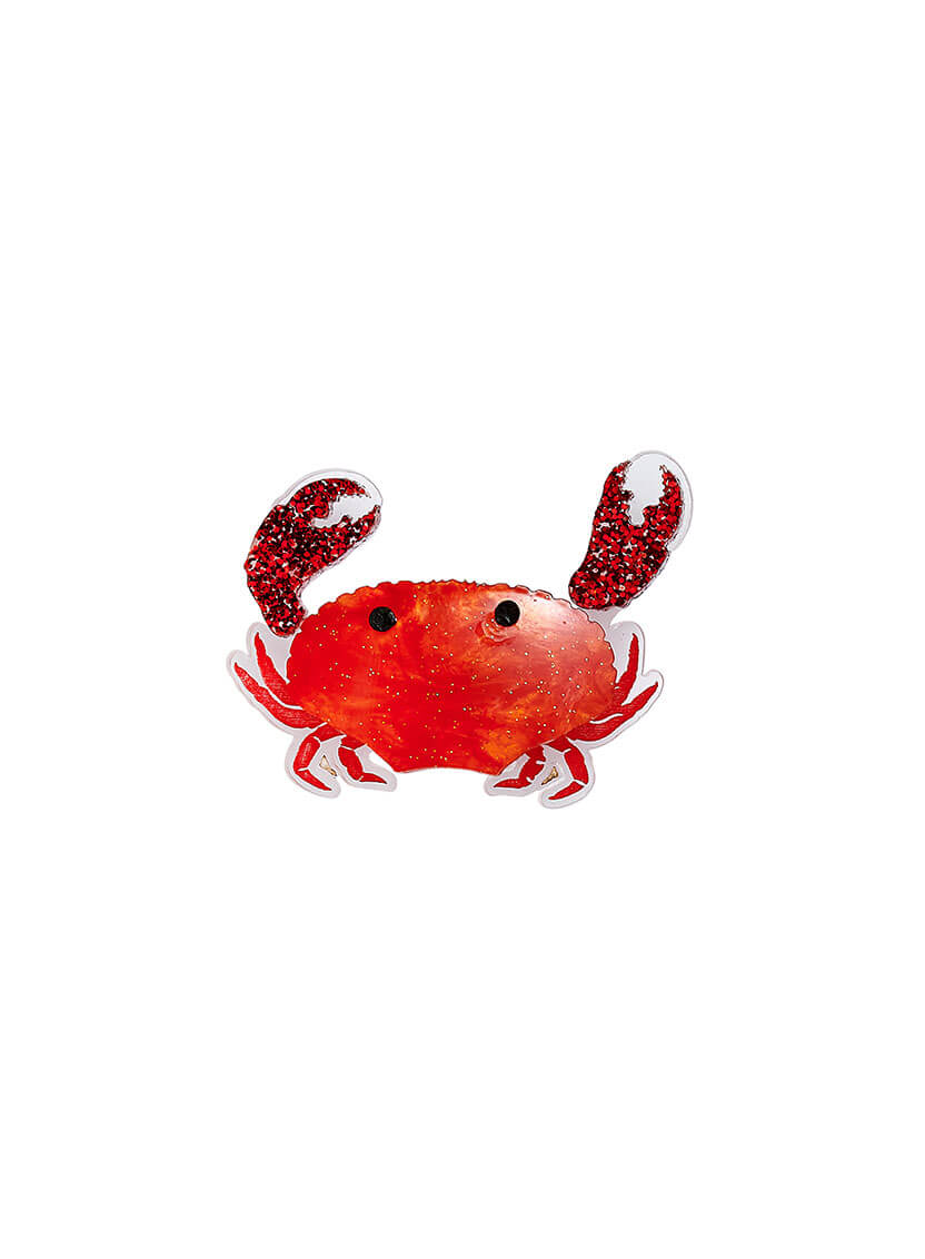 Crab Brooch - Red Glitter Acrylic