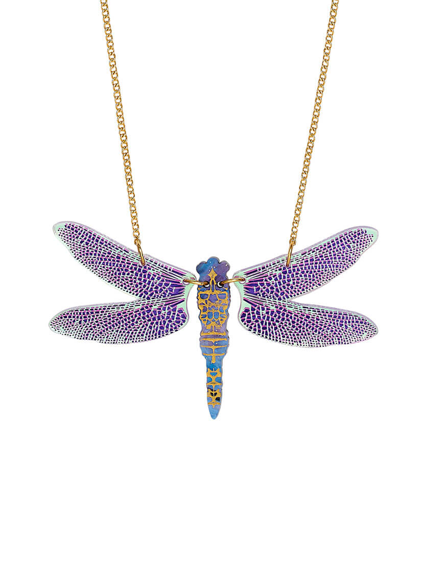 Damselfly Necklace Iridescent acrylic