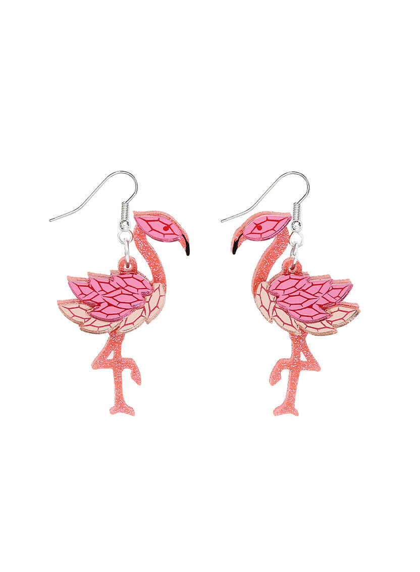 Flamingo Earrings - Hot Pink Glitter