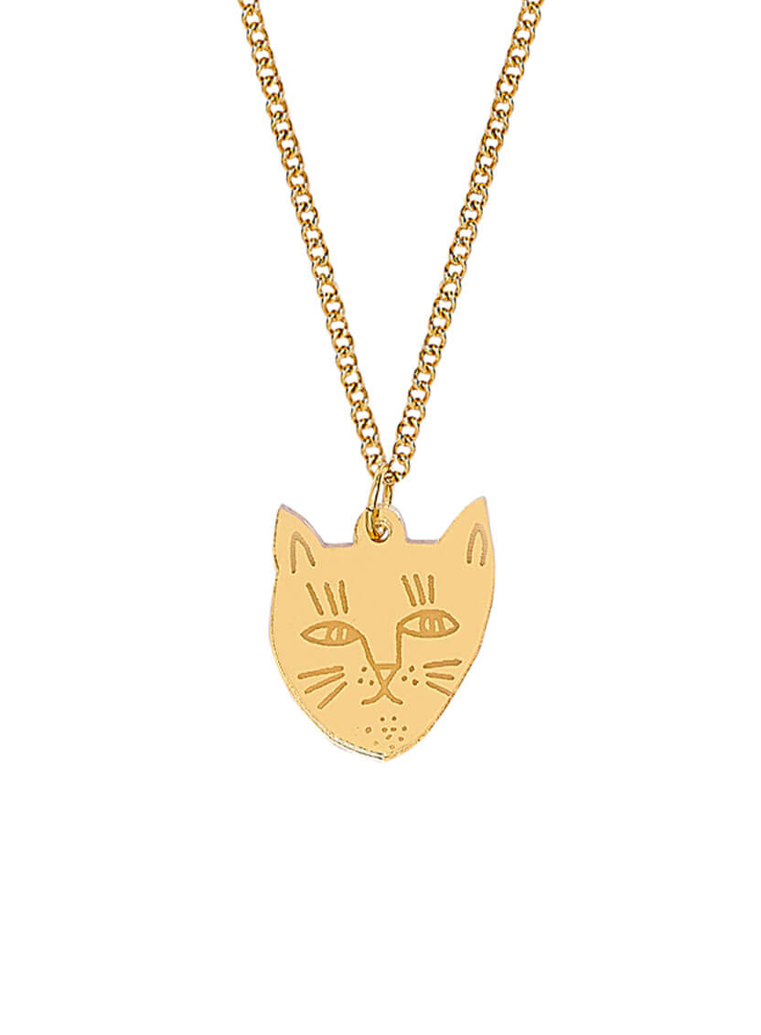 Cat Pendant Necklace Gold Mirror Acrylic The Printed Peanut Tatty Devine