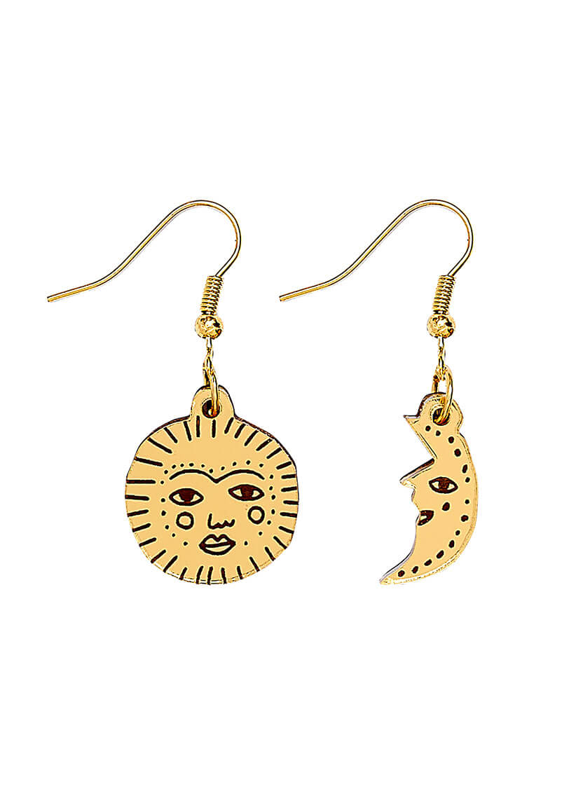 Golden Sun and Moon Earrings