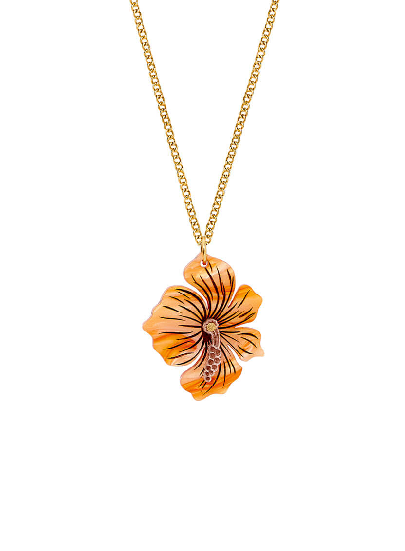 Orange Hibiscus Flower Pendant