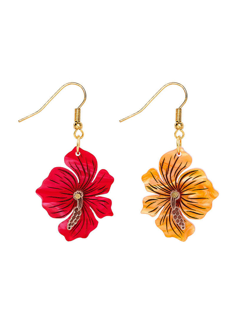 Hibiscus Flower Earrings - Orange and Pink