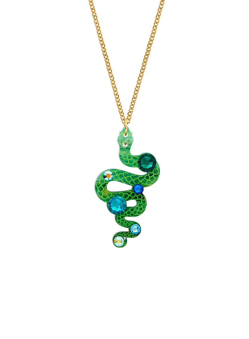 Jewelled Green Acrylic Snake Pendant