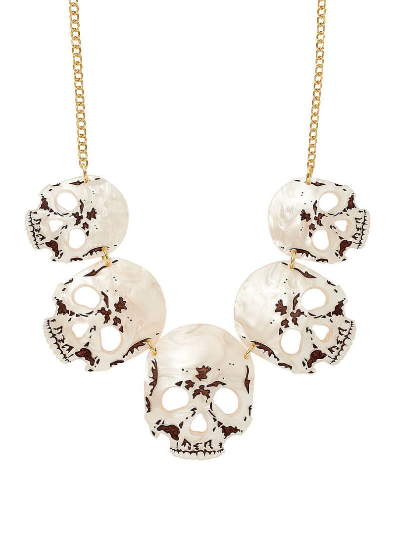 Ancient Skulls Statement Necklace handmade from Ivory pearl acrylic