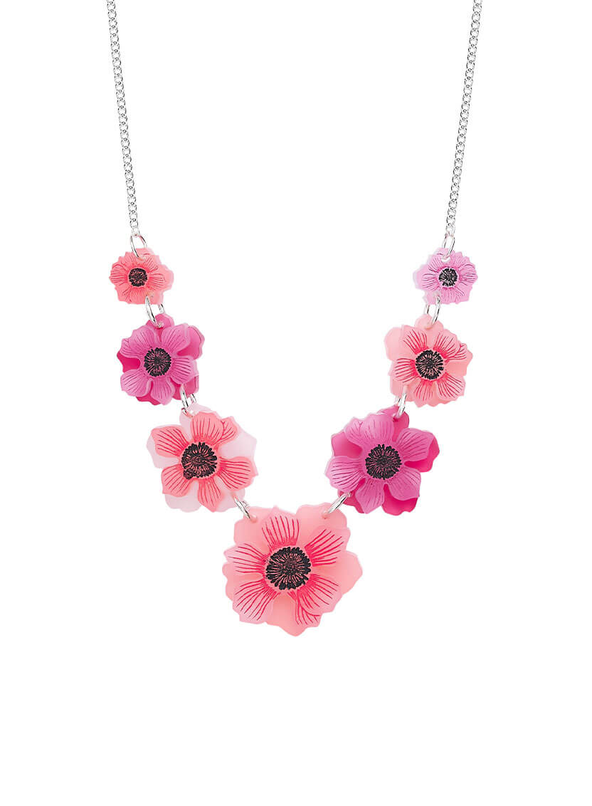 Pink Flower Link Necklace made from acrylic