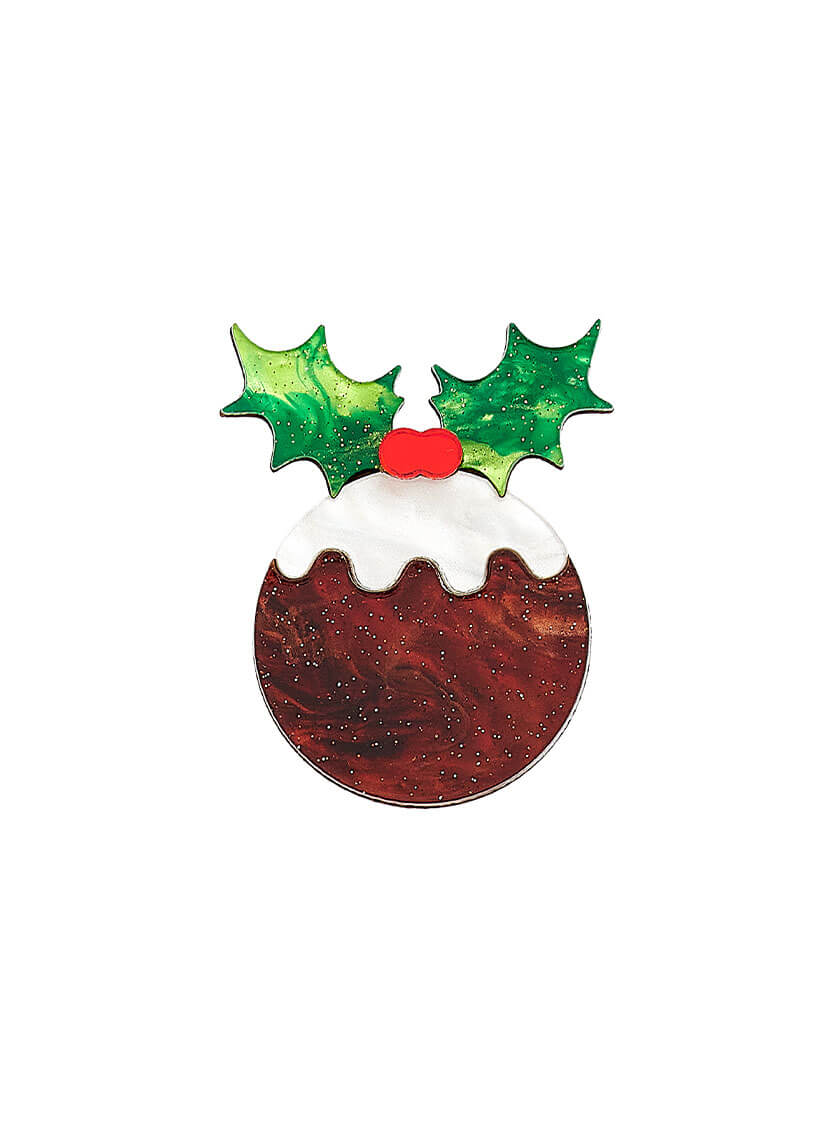 Christmas Pudding Brooch made from glitter flecked acrylic