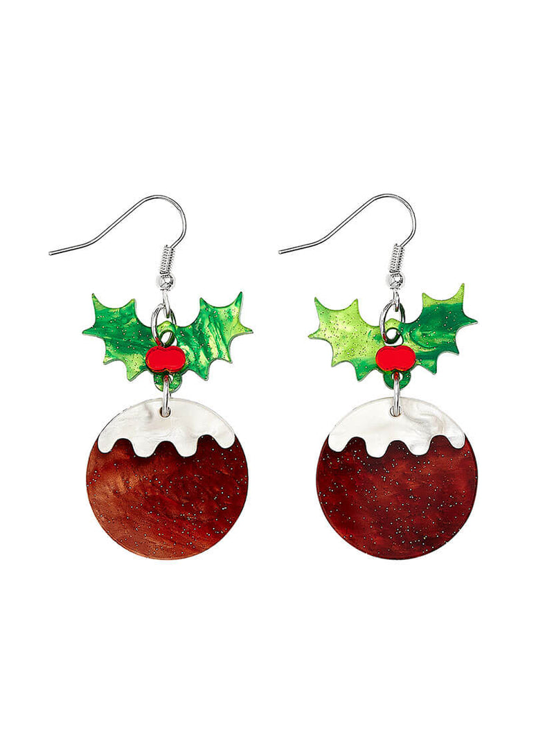 Christmas Pudding Earrings made from glitter flecked acrylic