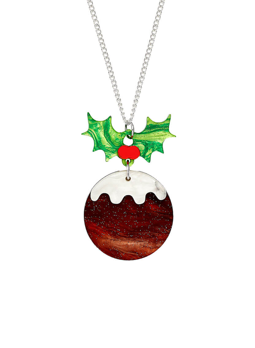 Christmas Pudding Necklace made from glitter flecked acrylic