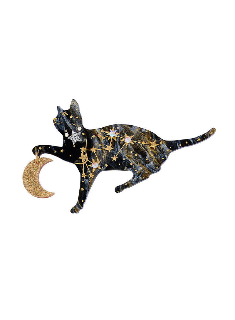 Cosmic Constellation Cat Brooch with Moon charm