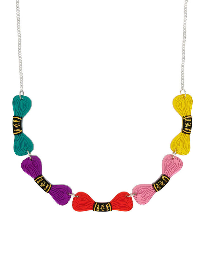 Embroidery Thread Necklace made from 5 different colours of mirror acrylic