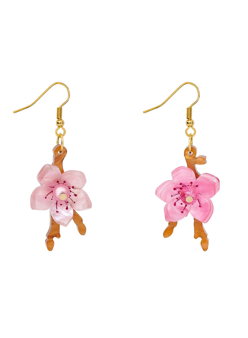 Cherry Blossom Pink Flower Arranging Drop Earrings made from acrylic