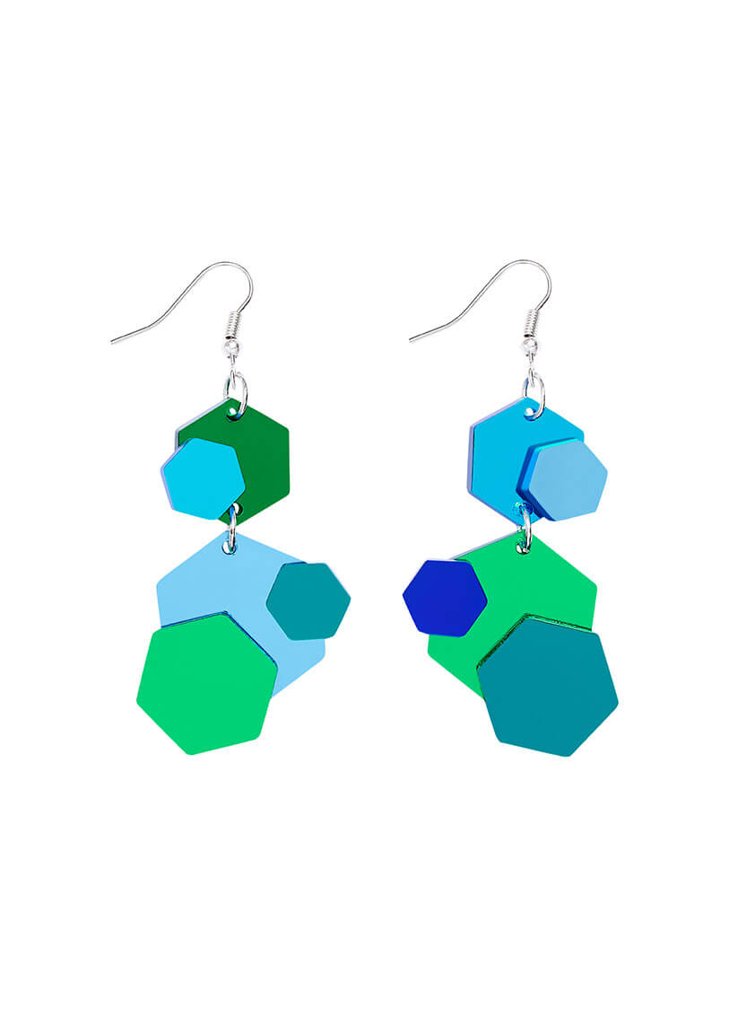 Blue and Green Geometric Party Earrings made from acrylic