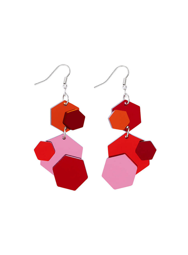 Red Mirror Geometric Party Earrings made from acyrlic