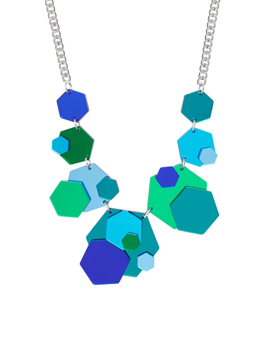 Geometric Party Necklace made from Blue mirror acrylic