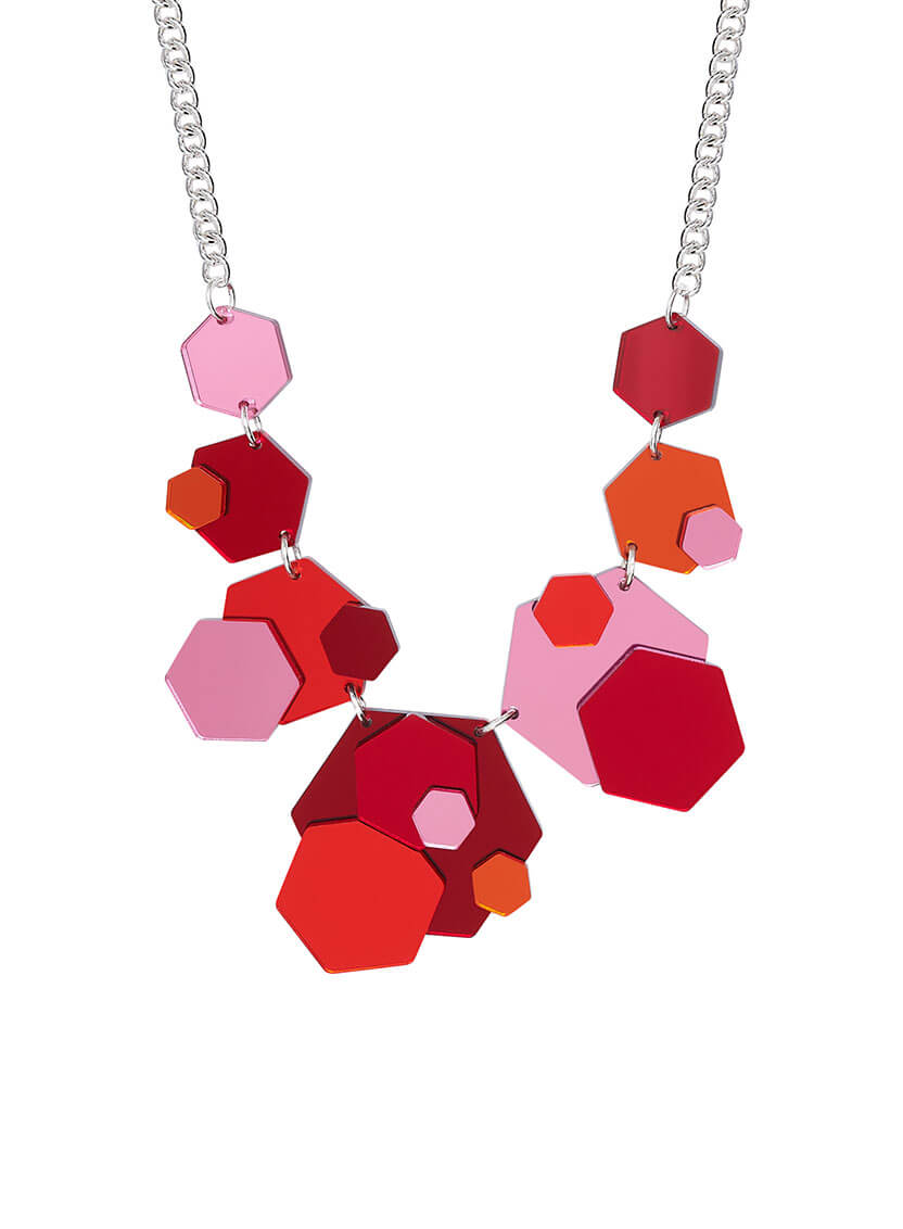 Geometric Party Necklace made from red mirror acrylic