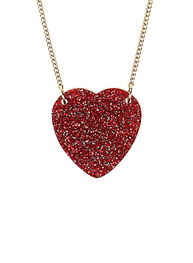 Red Glitter Heart Necklace made from acrylic