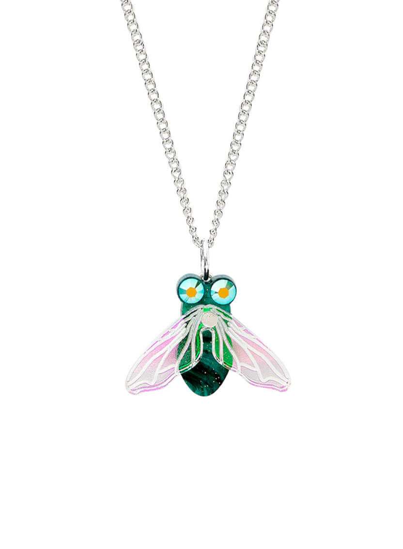 Greenbottle Fly Pendant with Iridescent Wings