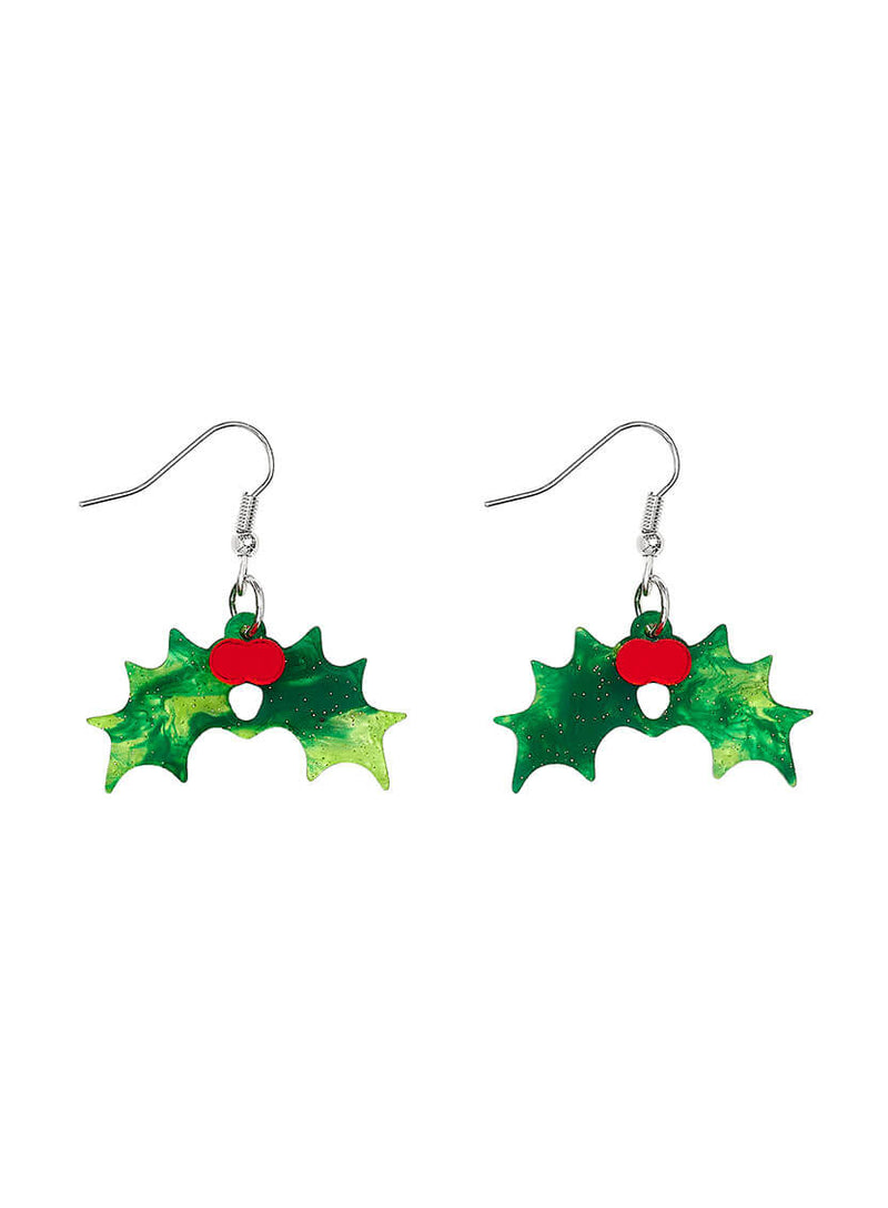 Holly Earrings made from glitter-flecked acrylic