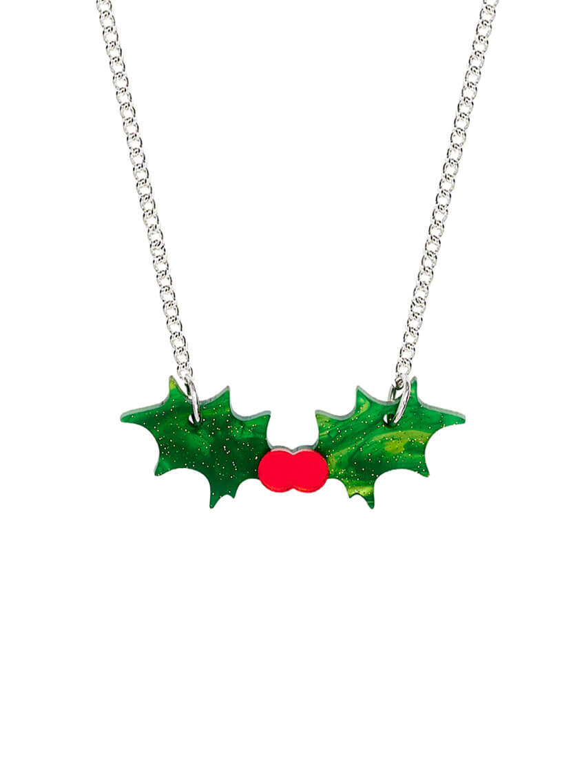 Holly necklace made from glitter-flecked acrylic