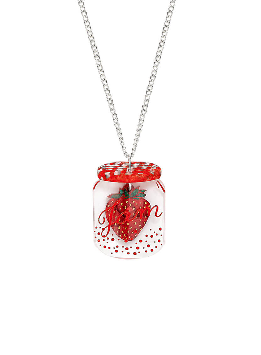 Strawberry Jam Jar Pendant on silver-plated  Necklace