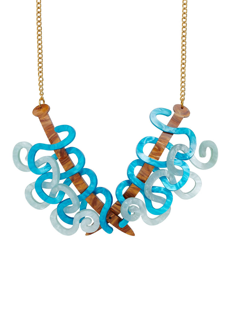 Blue Wool Knitting Necklace