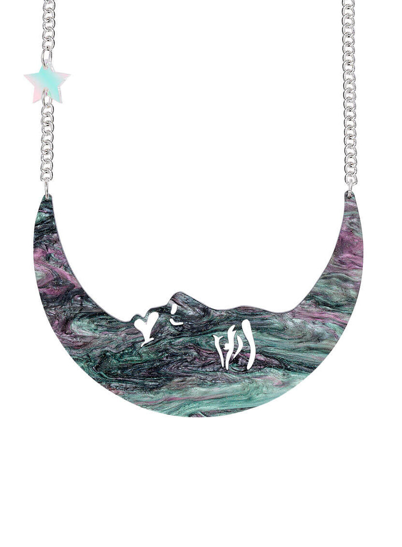 La Luna Moon Statement necklace handmade from galaxy swirl acrylic