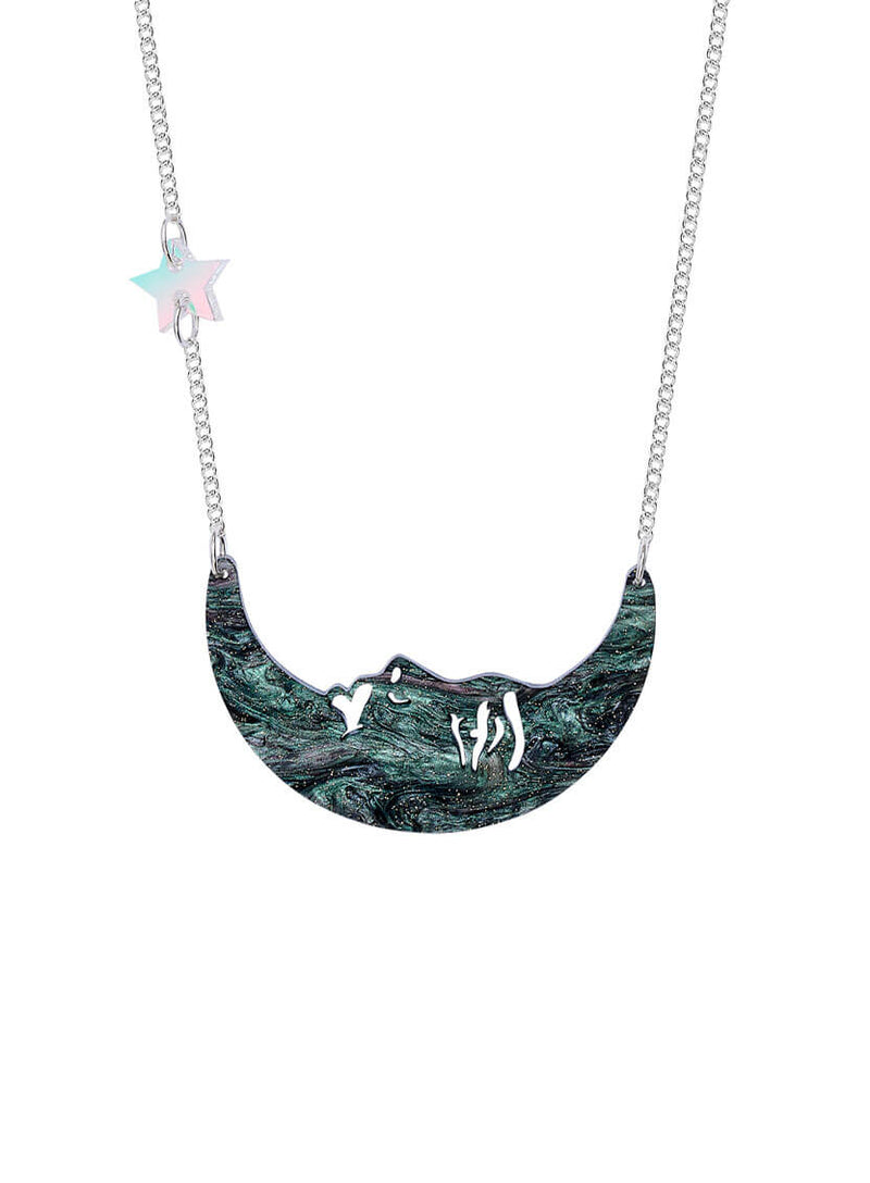 Moon and Star Necklace handmade from galaxy swirl acrylic