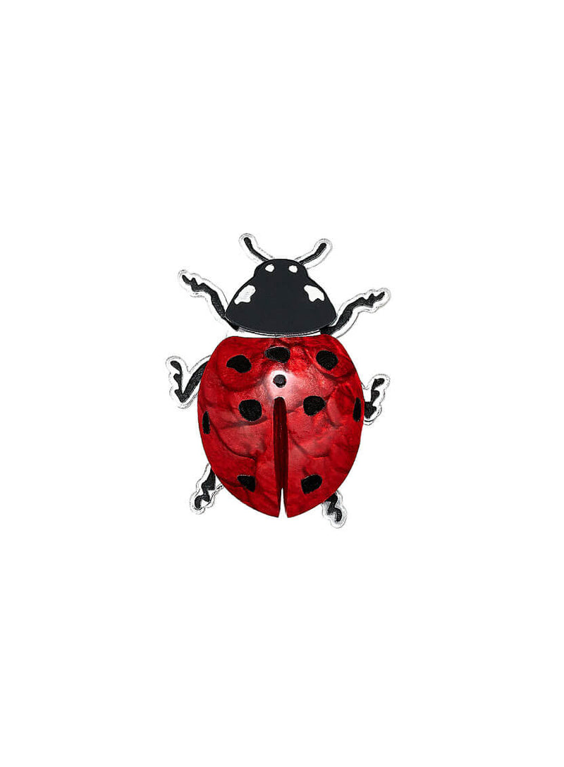 Ladybug Brooch made from pearlescent red acrylic etched with black spots