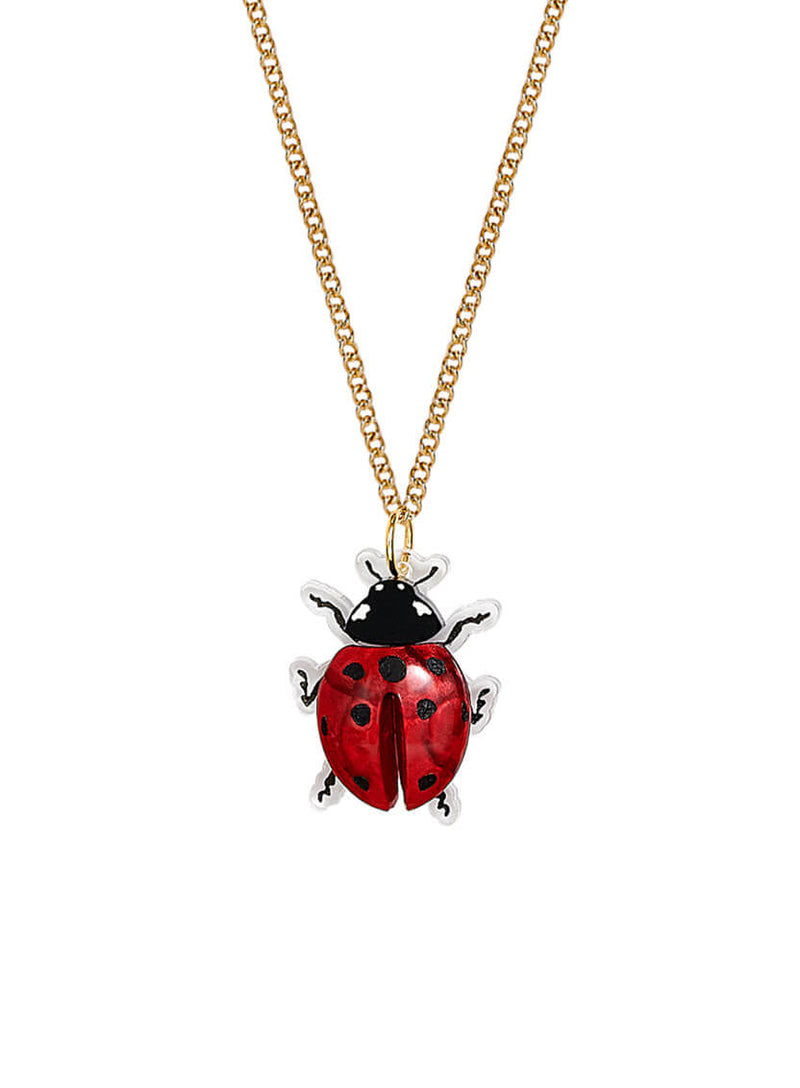 Ladybug Pendant with red marbled body and black spots