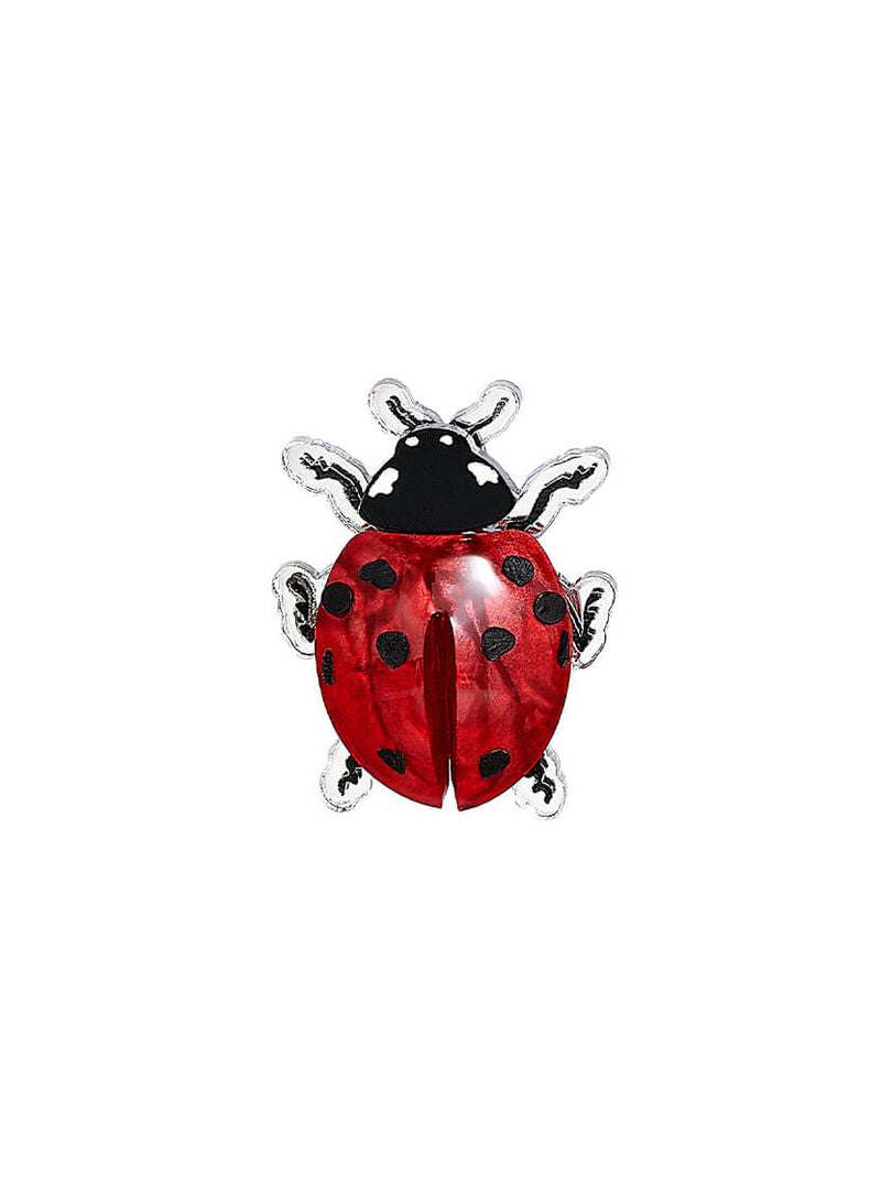 Ladybug Ring made with silver and marbled red acyrlic