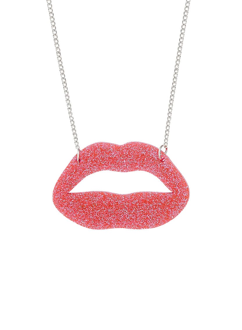 Tatty Devine Lipstick Kiss Necklace - Glitter Pink