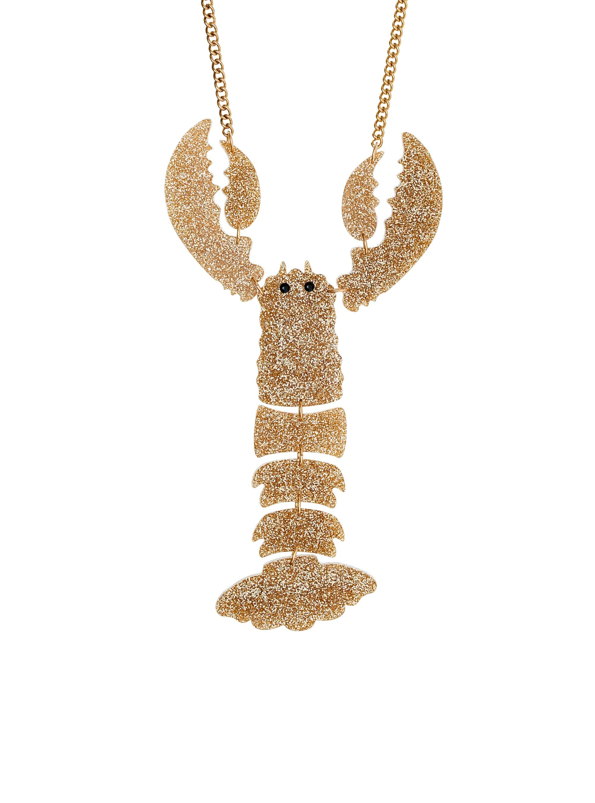 Tatty Devine Medium Lobster Necklace - Glitter Gold