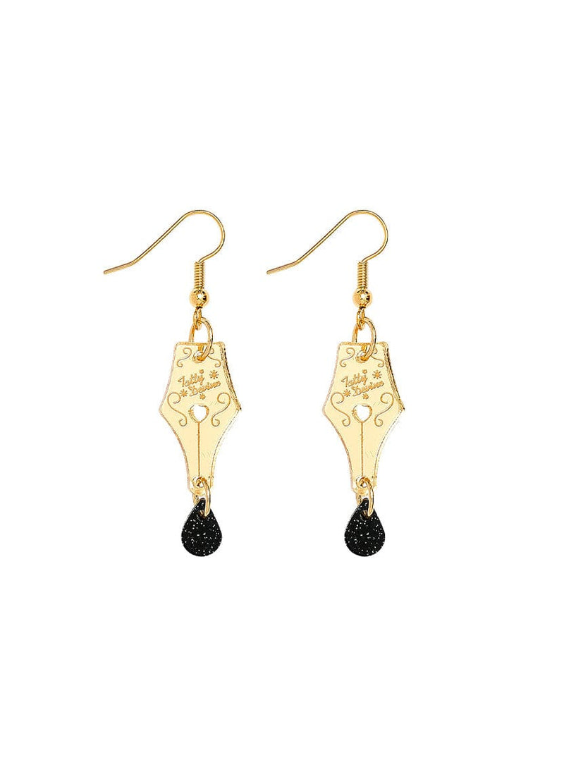 Gold Mirror Acrylic Pen Nib Earrings