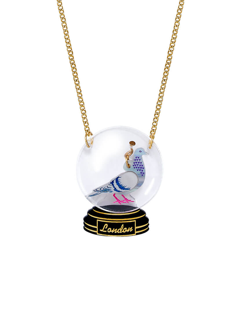 London Pigeon Snow Globe Necklace