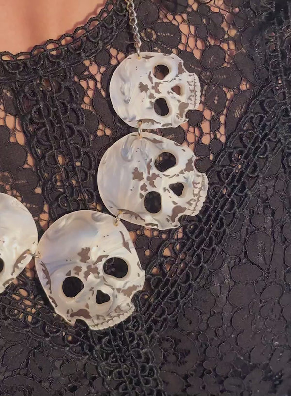 Video of Ancient Skulls Statement Necklace handmade from Ivory pearl acrylic