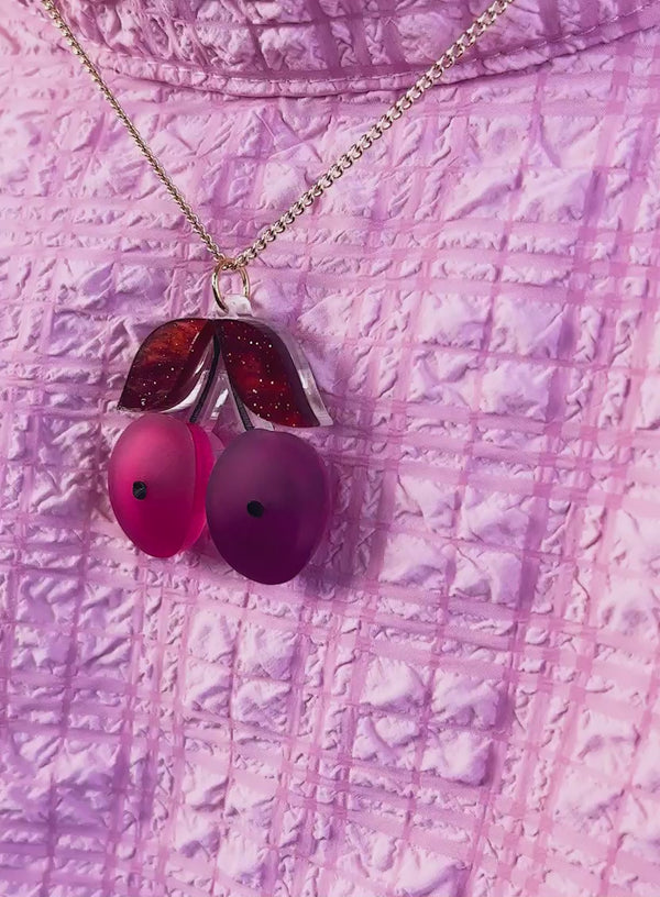 Video of the Victoria Plum Pendant Necklace made with frost and glitter acrylic