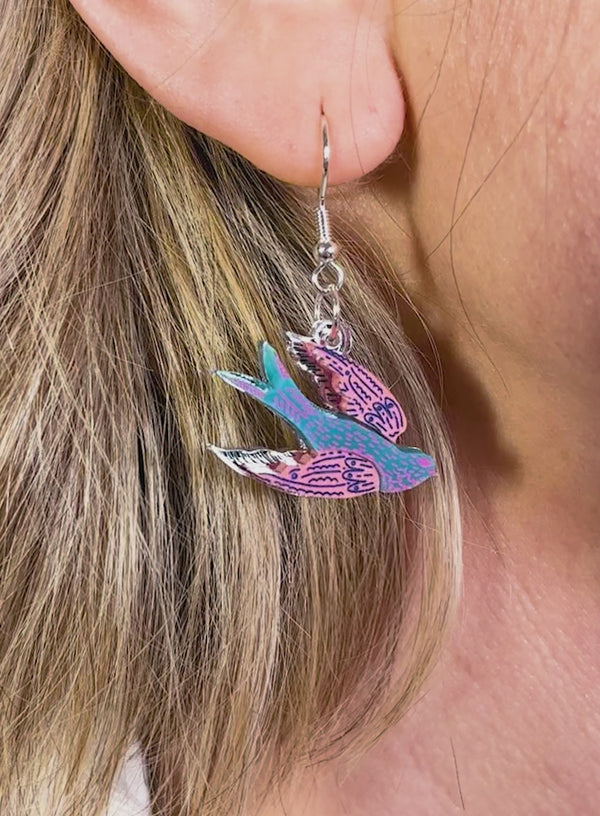 Blue Bird Swallow Earrings The Printed Peanut