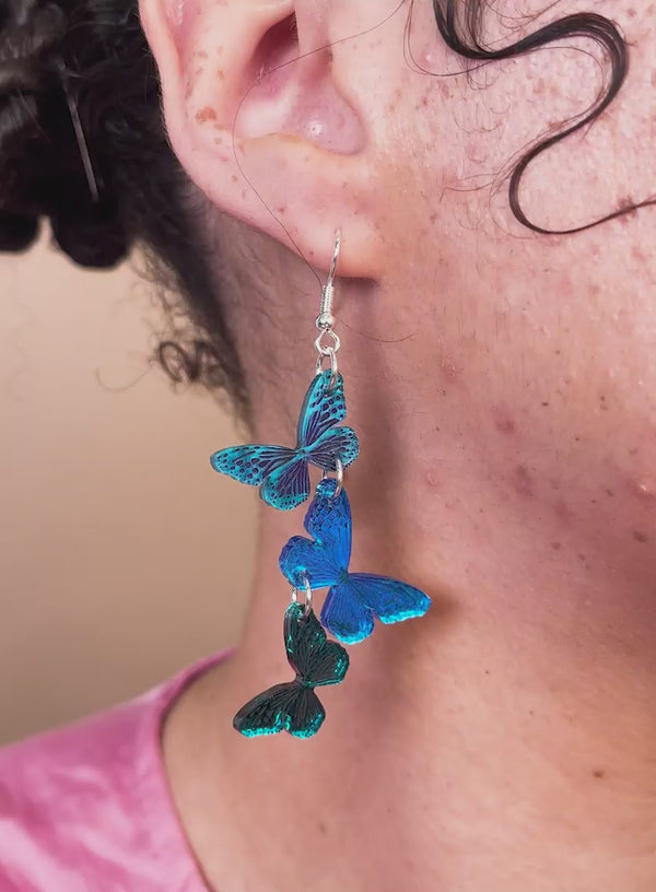 blue butterfly dangle drop earrings