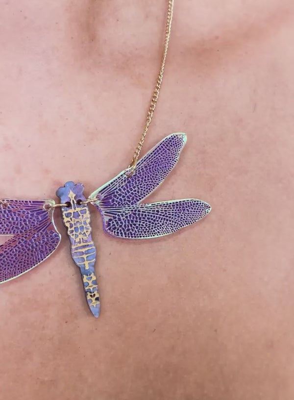 Damselfly Necklace Iridescent acrylic