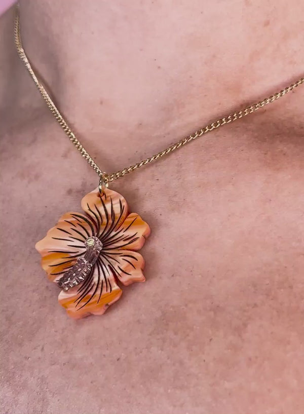 Orange Hibiscus Flower Pendant