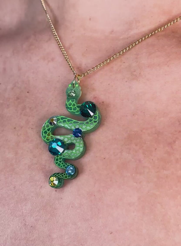 Jewelled Green Acrylic Snake Pendant