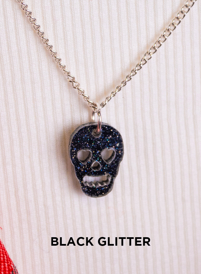 Small Skull Necklace made from black glitter acrylic