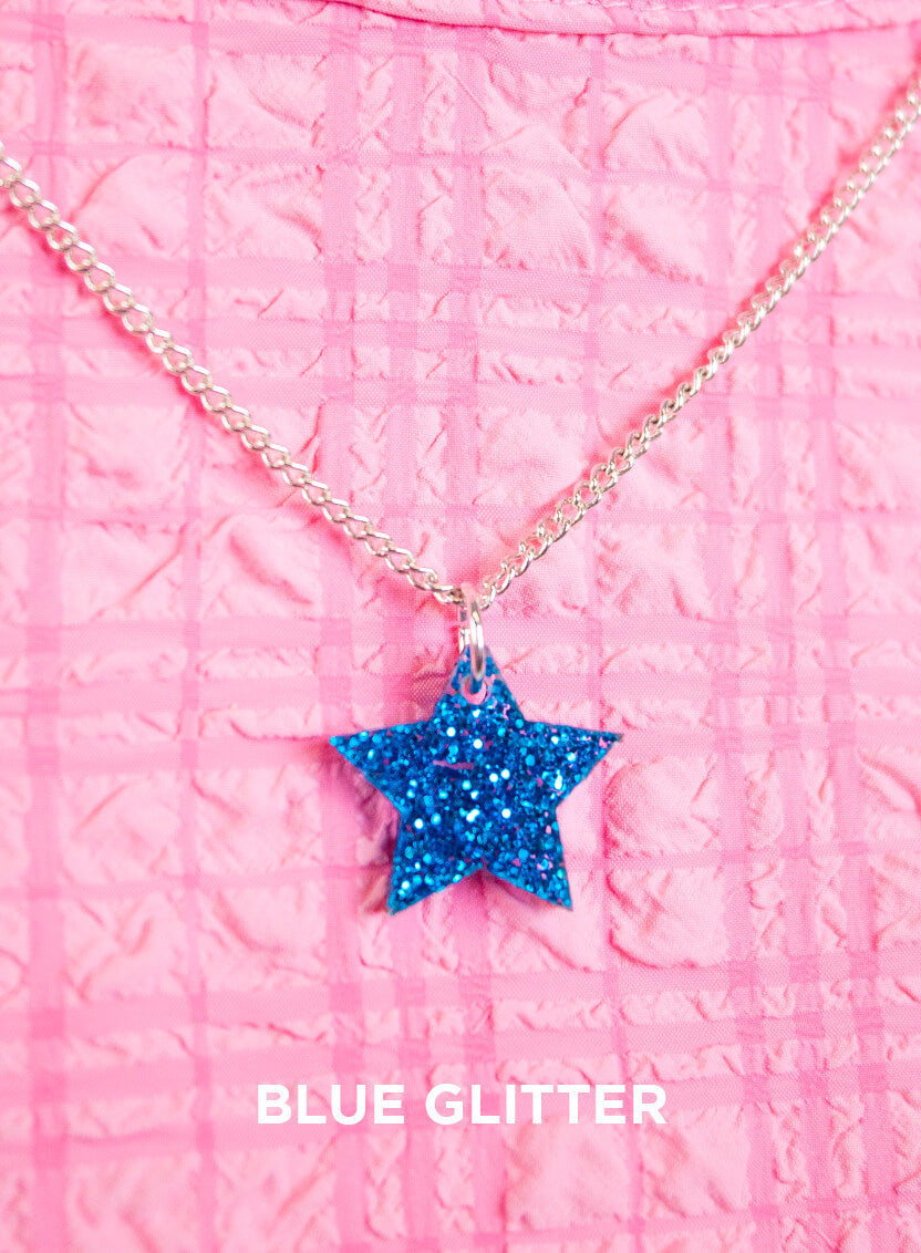 Small Star Pendant Necklace made from blue glitter acrylic