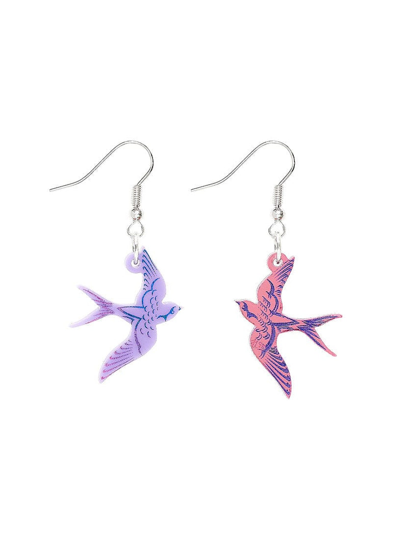 Tatty Devine Swoop of Swallows Earrings - Purple